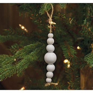 6 Set White Wooden Bead Ornaments on Jute - The Fox Decor